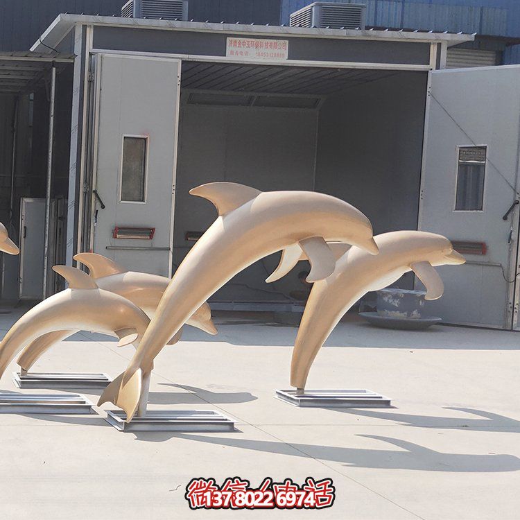 高端不銹鋼海豚雕塑，為售樓部門口增添完美視覺