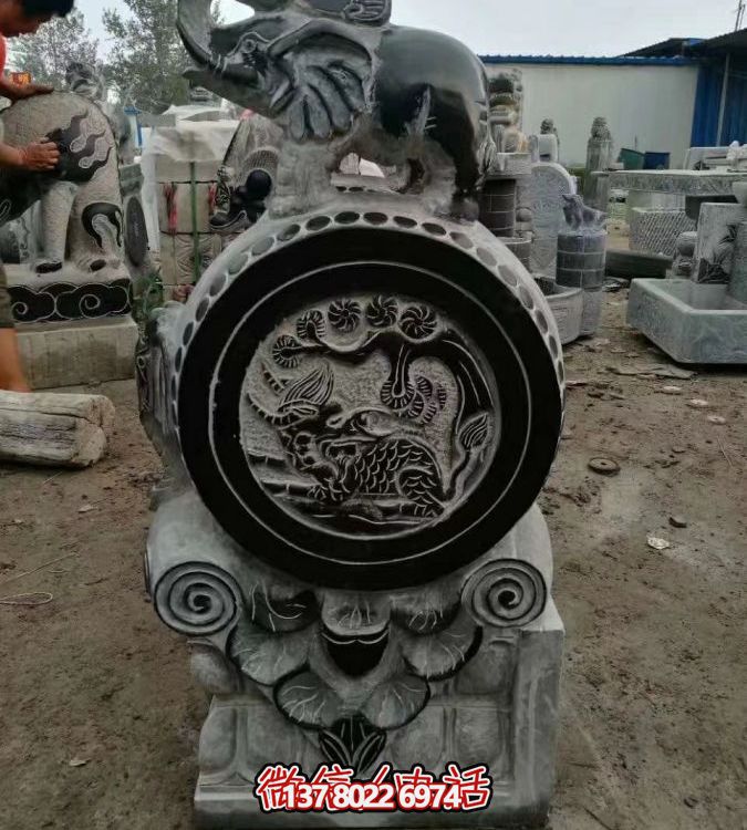 青石仿古建筑浮雕大象石門(mén)鼓園林景觀雕塑