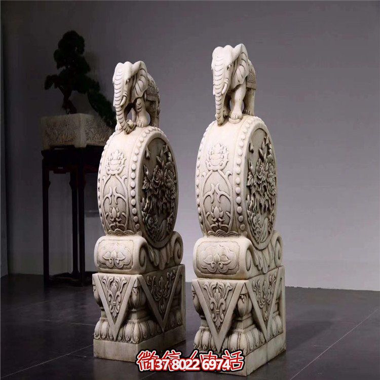 漢白玉仿古浮雕福象門(mén)墩鼓石抱擺放庭院裝飾品