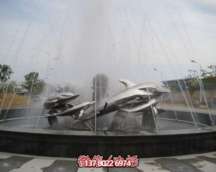 不銹鋼海豚雕塑，裝飾現代廣場的水景