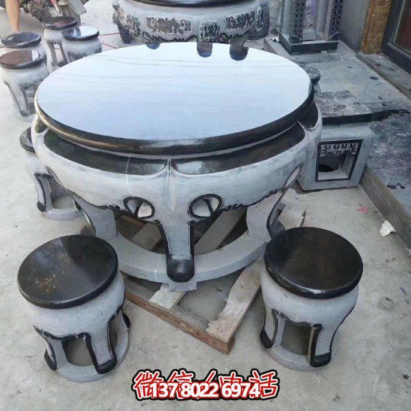 大理石石雕景觀(guān)戶(hù)外圓形石桌石凳雕塑
