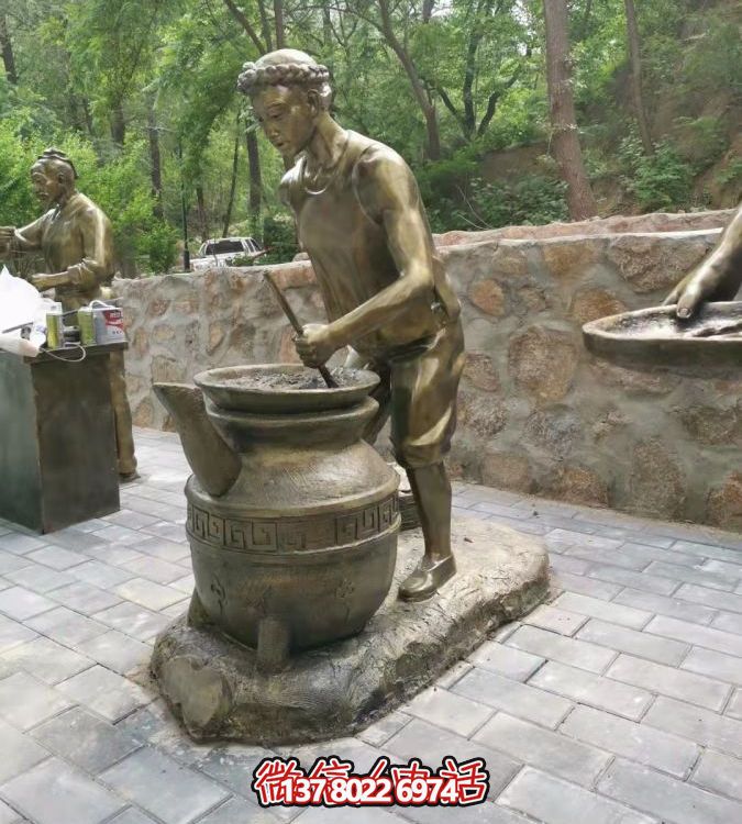 仿銅情景人物玻璃鋼雕塑，環(huán)境美化街道戶(hù)外小品