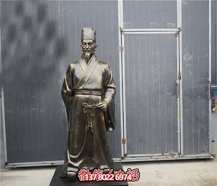 廣場擺放行醫(yī)李時(shí)珍人物漆金玻璃鋼雕塑