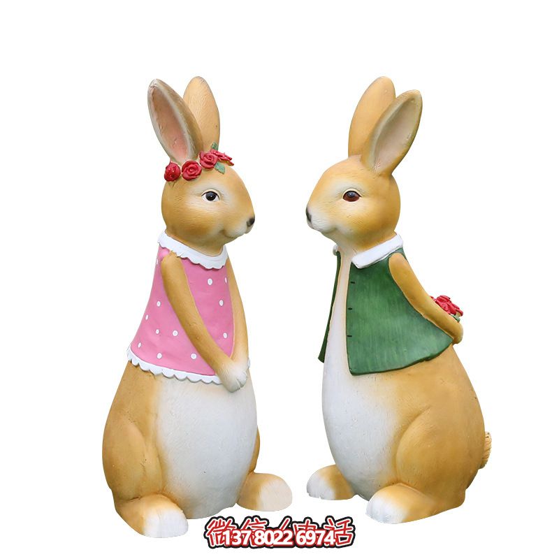 室內(nèi)一對樹脂彩繪兔子雕塑